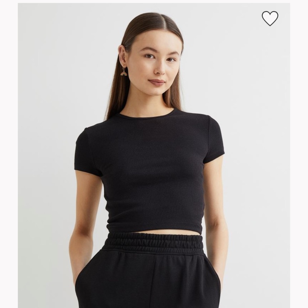 H&M Cropped Ribbed Short Sleeve in Blue and Green